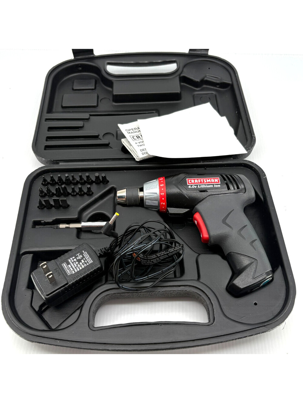 Craftsman 315.113980 4V Lithium-Ion 2-Speed Reversible Screwdriver Kit Bits Case